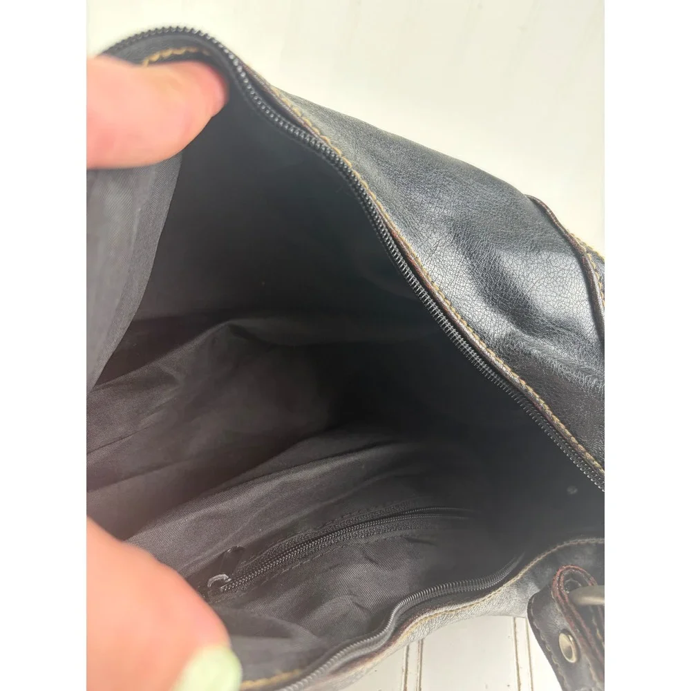 Vintage Y2K Black Leather Studded Punk Edgy Grunge Hobo Shoulder Bag